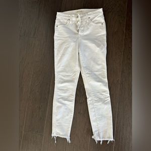 White, frayed, Madewell jeans. Skinny crop, 10 inch high rise